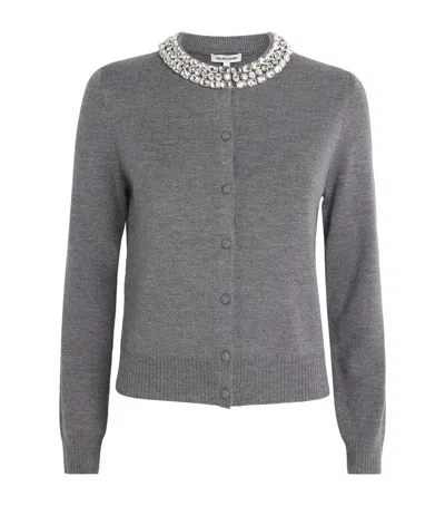 Veronica Beard Merino Wool Embellished Daro Cardigan In Gray