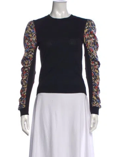 Pre-owned Veronica Beard Merino Wool Floral Print Sweater In Black