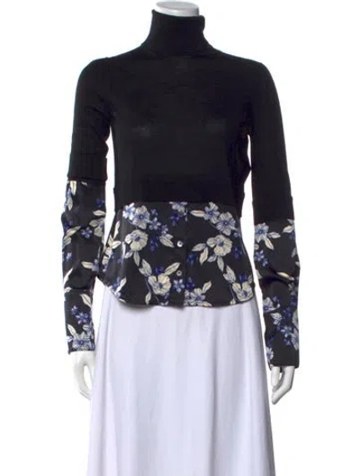 Pre-owned Veronica Beard Merino Wool Floral Print Top In Black