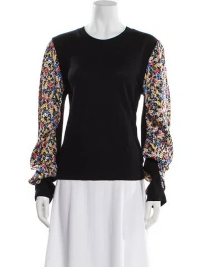 Pre-owned Veronica Beard Merino Wool Floral Print Top In Blue