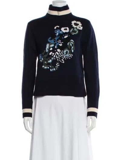 Pre-owned Veronica Beard Merino Wool Graphic Print Sweater In Blue