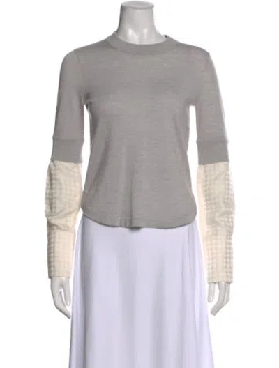 Pre-owned Veronica Beard Merino Wool Houndstooth Print Top In Gray