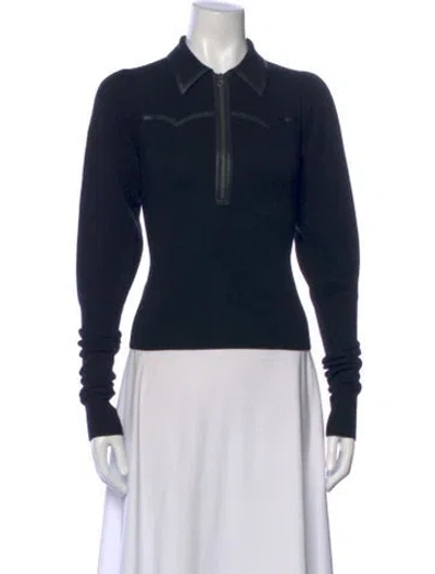 Pre-owned Veronica Beard Merino Wool Long Sleeve Polo In Blue
