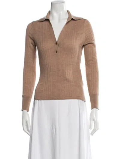 Pre-owned Veronica Beard Merino Wool Long Sleeve Polo In Neutrals