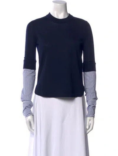 Pre-owned Veronica Beard Merino Wool Mock Neck Top In Blue