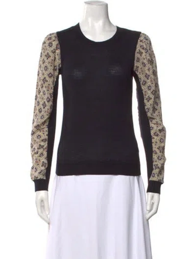 Pre-owned Veronica Beard Merino Wool Patterned Top In Black