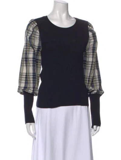 Pre-owned Veronica Beard Merino Wool Plaid Print Sweater In Black