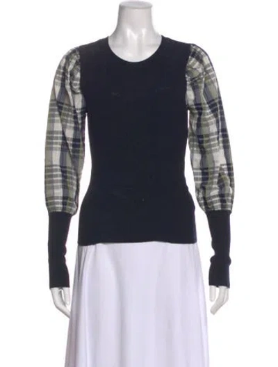 Pre-owned Veronica Beard Merino Wool Plaid Print Sweater In Blue