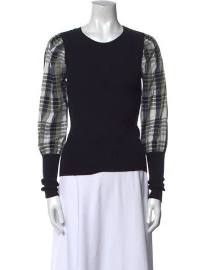 Pre-owned Veronica Beard Merino Wool Plaid Print Sweater In Blue