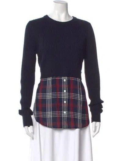 Pre-owned Veronica Beard Merino Wool Plaid Print Sweater In Blue