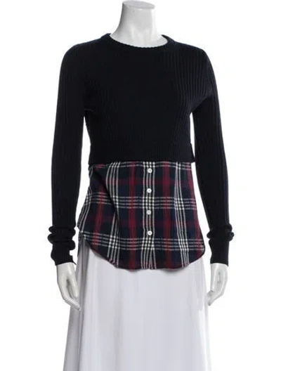 Pre-owned Veronica Beard Merino Wool Plaid Print Sweater In Blue