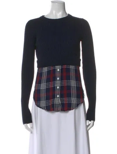 Pre-owned Veronica Beard Merino Wool Plaid Print Sweater In Blue