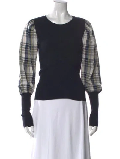 Pre-owned Veronica Beard Merino Wool Plaid Print Sweater In Blue