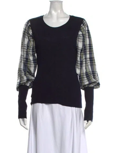 Pre-owned Veronica Beard Merino Wool Plaid Print Sweater In Blue