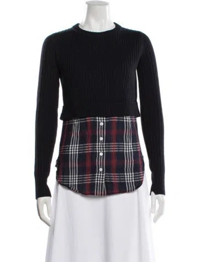 Pre-owned Veronica Beard Merino Wool Plaid Print Sweater In Blue