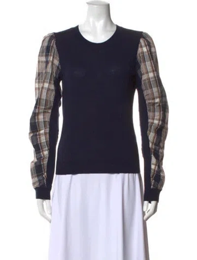 Pre-owned Veronica Beard Merino Wool Plaid Print Sweater In Blue