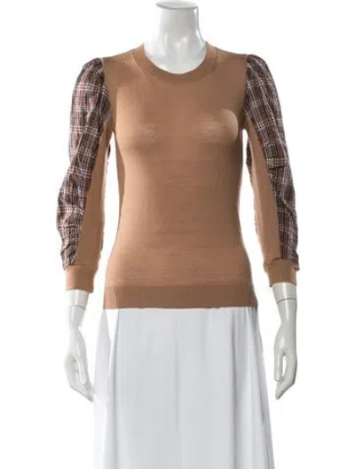 Pre-owned Veronica Beard Merino Wool Plaid Print Sweater In Brown
