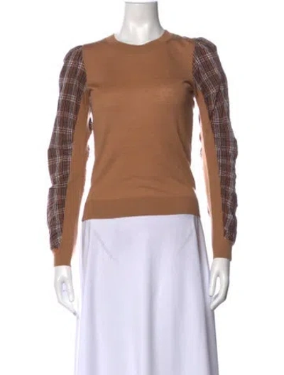 Pre-owned Veronica Beard Merino Wool Plaid Print Sweater In Brown