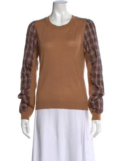 Pre-owned Veronica Beard Merino Wool Plaid Print Sweater In Brown