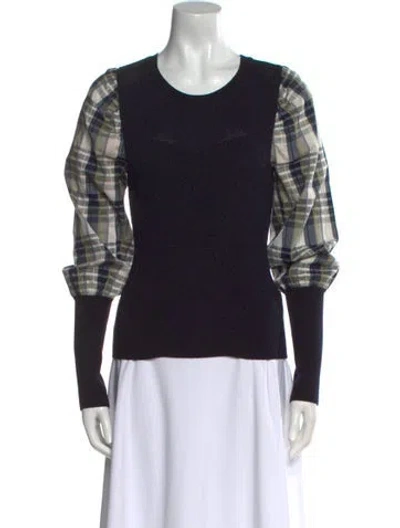 Pre-owned Veronica Beard Merino Wool Plaid Print Sweatshirt In Blue