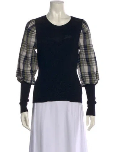 Pre-owned Veronica Beard Merino Wool Plaid Print Sweatshirt In Blue