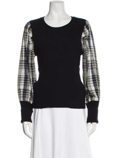 Pre-owned Veronica Beard Merino Wool Plaid Print Top In Black