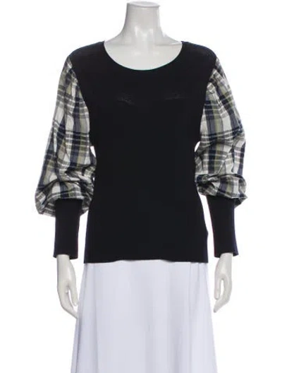 Pre-owned Veronica Beard Merino Wool Plaid Print Top In Blue