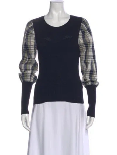 Pre-owned Veronica Beard Merino Wool Plaid Print Top In Blue