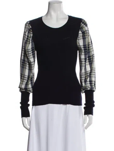Pre-owned Veronica Beard Merino Wool Plaid Print Top In Blue