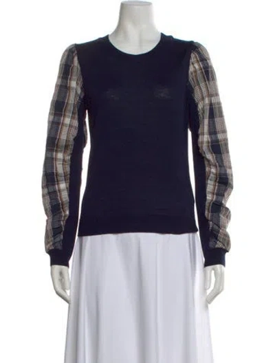 Pre-owned Veronica Beard Merino Wool Plaid Print Top In Blue