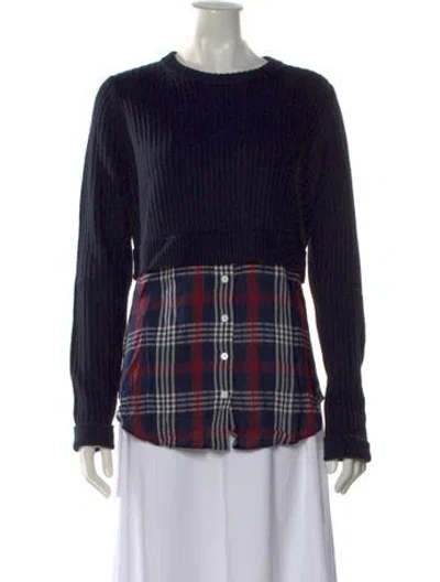 Pre-owned Veronica Beard Merino Wool Plaid Print Top In Blue