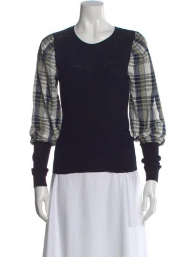 Pre-owned Veronica Beard Merino Wool Plaid Print Top In Blue