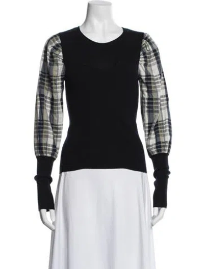 Pre-owned Veronica Beard Merino Wool Plaid Print Top In Blue