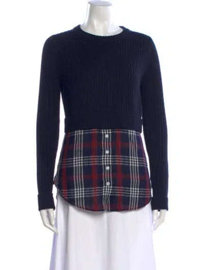 Pre-owned Veronica Beard Merino Wool Plaid Print Top In Blue