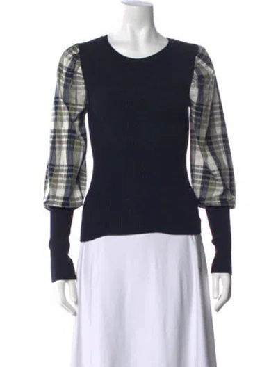 Pre-owned Veronica Beard Merino Wool Plaid Print Top In Blue