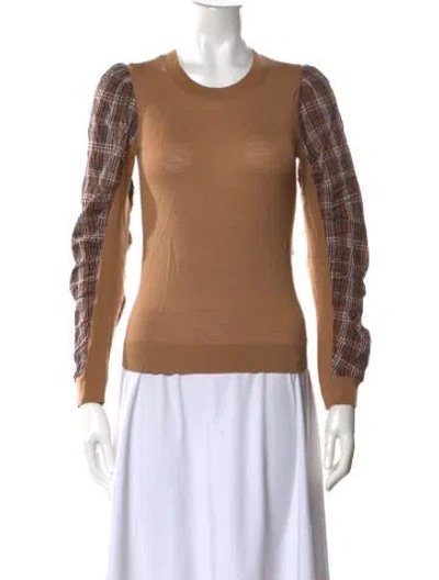 Pre-owned Veronica Beard Merino Wool Plaid Print Top In Brown