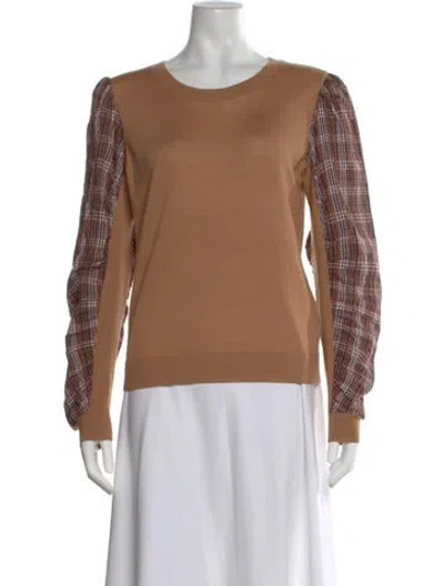 Pre-owned Veronica Beard Merino Wool Plaid Print Top In Brown