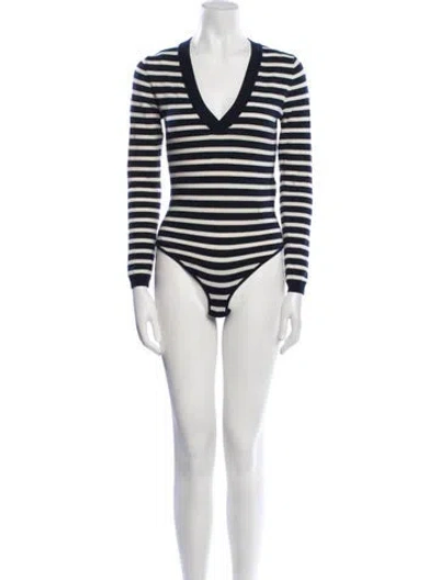 Pre-owned Veronica Beard Merino Wool Striped Bodysuit In Blue