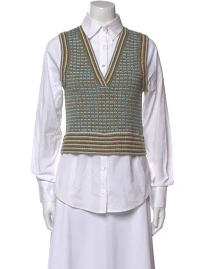 Pre-owned Veronica Beard Merino Wool Striped Button-up Top In Neutral