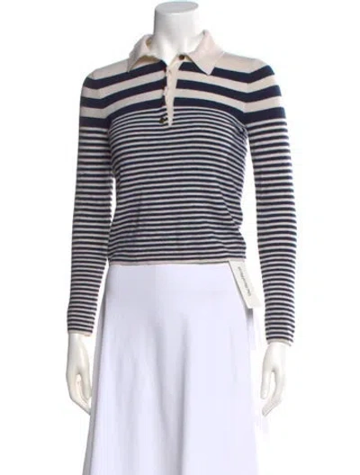 Pre-owned Veronica Beard Merino Wool Striped Polo In Black