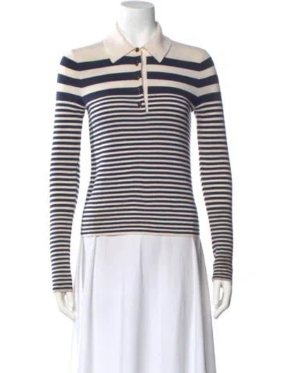 Pre-owned Veronica Beard Merino Wool Striped Polo In Blue