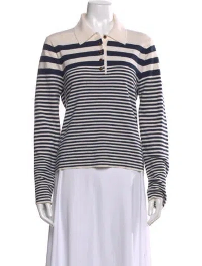 Pre-owned Veronica Beard Merino Wool Striped Polo In Blue