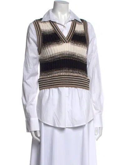 Pre-owned Veronica Beard Merino Wool Striped Polo In White