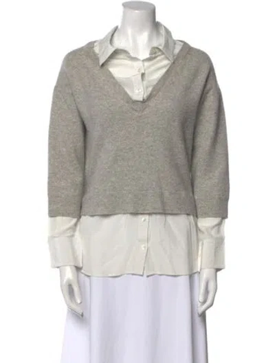 Pre-owned Veronica Beard Merino Wool Striped Sweater In Gray