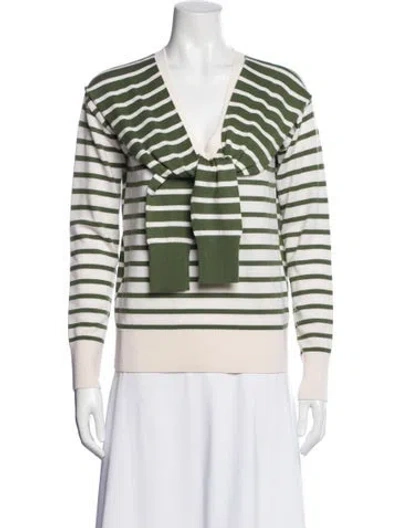Pre-owned Veronica Beard Merino Wool Striped Sweater In Green