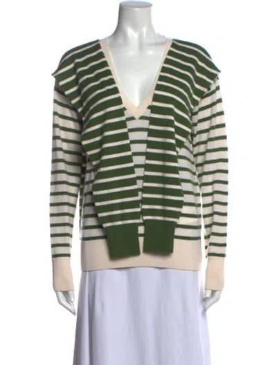 Pre-owned Veronica Beard Merino Wool Striped Sweater In Green