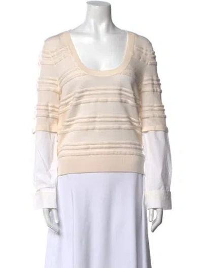 Pre-owned Veronica Beard Merino Wool Striped Sweater In White