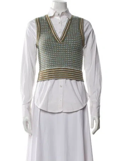 Pre-owned Veronica Beard Merino Wool Striped Sweater In White