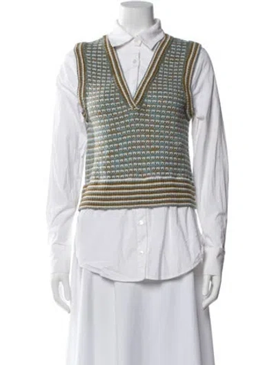 Pre-owned Veronica Beard Merino Wool Striped Sweater In White