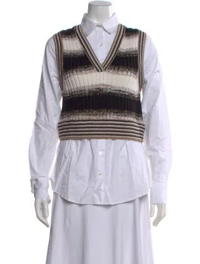 Pre-owned Veronica Beard Merino Wool Striped Sweater In White